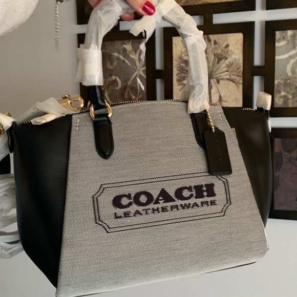 Authentic COACH 1941 jacquard/calf leather logo zip top satchel/Crossbody - Picture 8 of 15